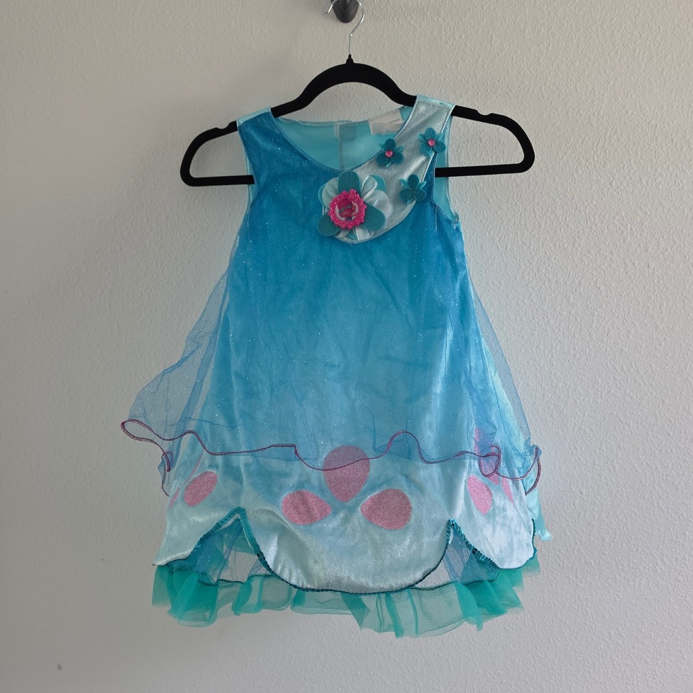 Trolls Poppy Blue Costume Dress Kids size 4-6X Glitter Tulle